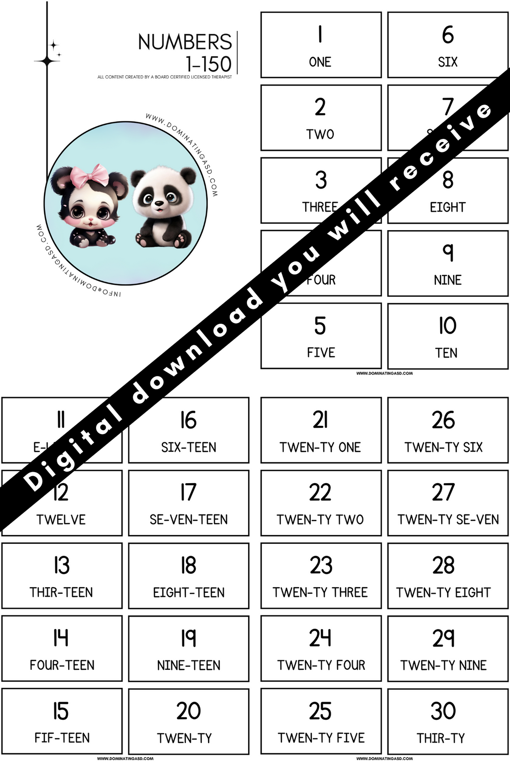 Numbers 1-150 Flashcard PDF